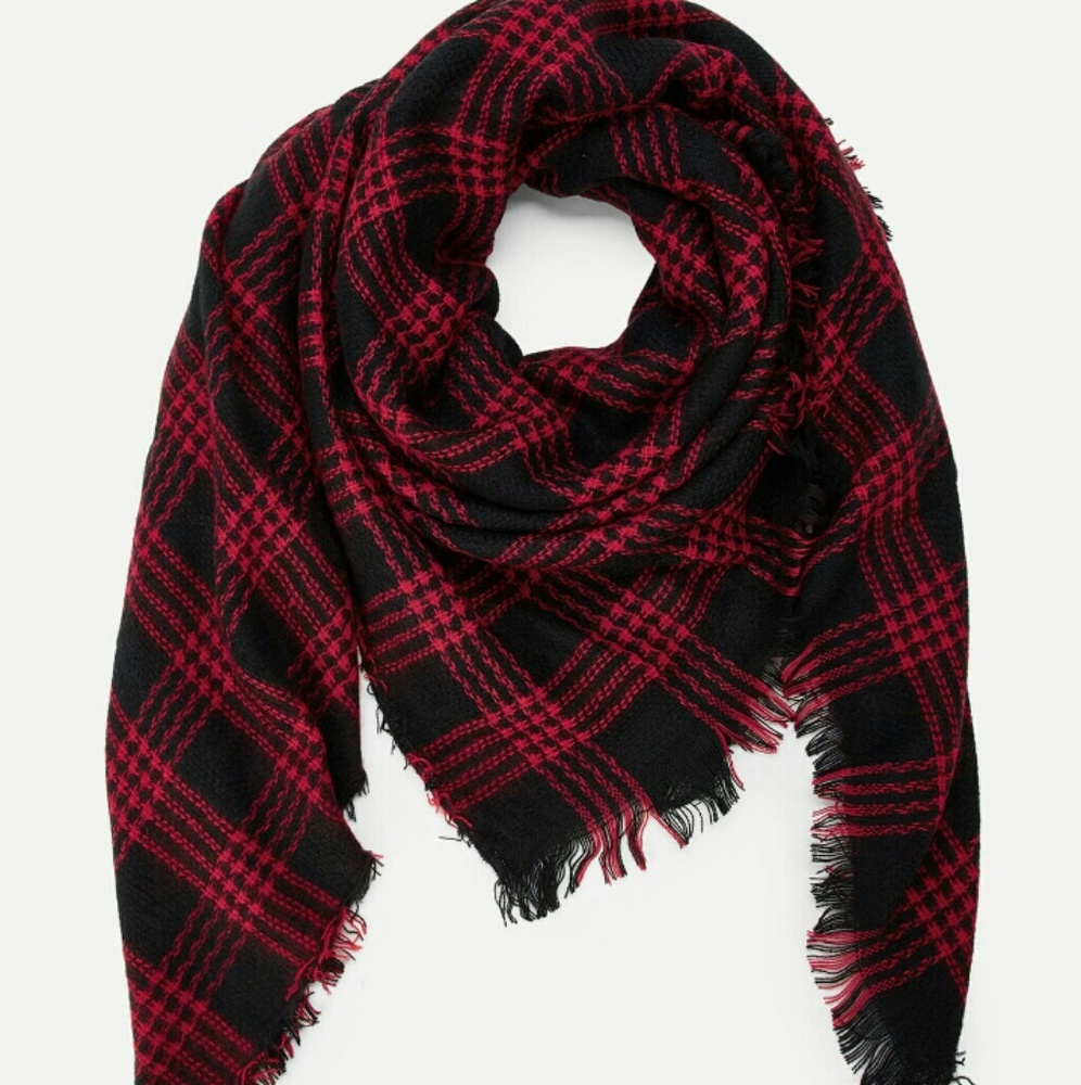 ππSALEππ Frayed Trim Plaid Scarf - Picture 1 of 5